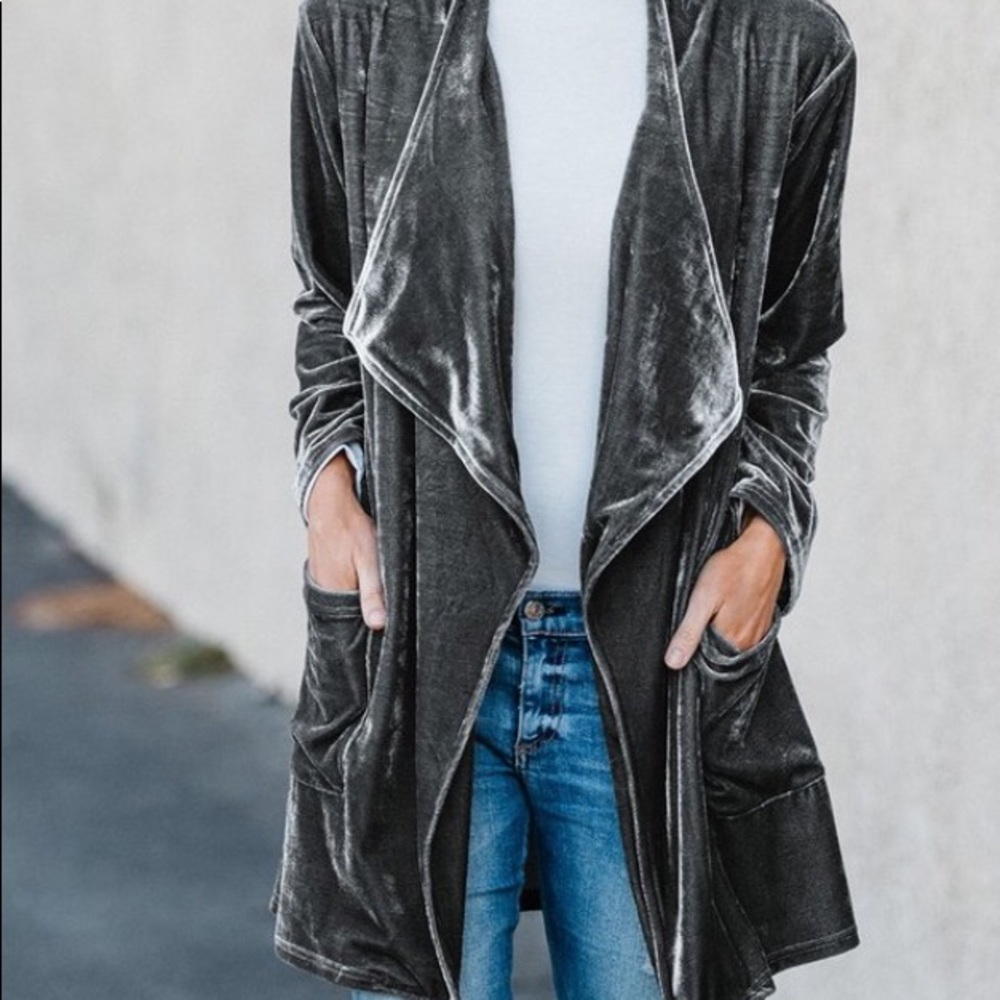 Silver Gray Velvet Oversized Jacket